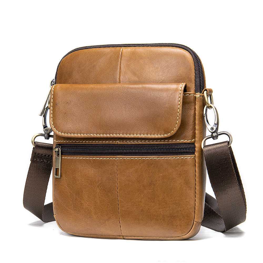 Men's Waist Bag New Messenger Bbag Shoulder Bag Men's Bag Leather Men Bags First Layer Leather Large Screen Mobile Phone Bag