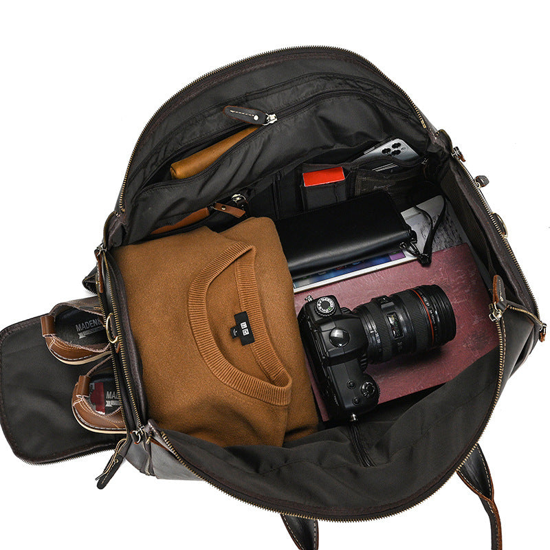 Leather Man Folding Business Travel Bag With Shoe Pocket