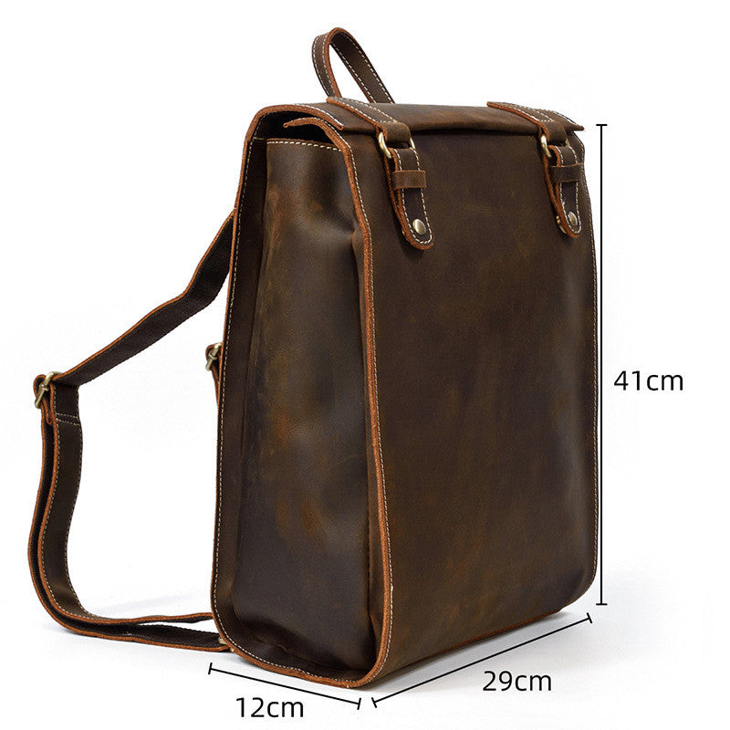 Retro Backpack Top Layer Leather Luggage Leisure